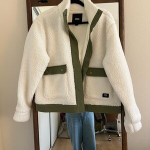 Vans Women's Cream and Olive Teddy Jacket